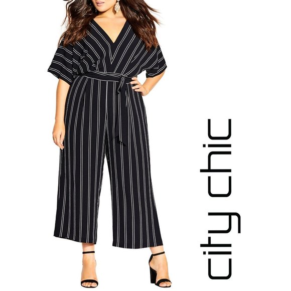 City Chic Pants - NWT City Chic Jumpsuit Delight (White Stripe)